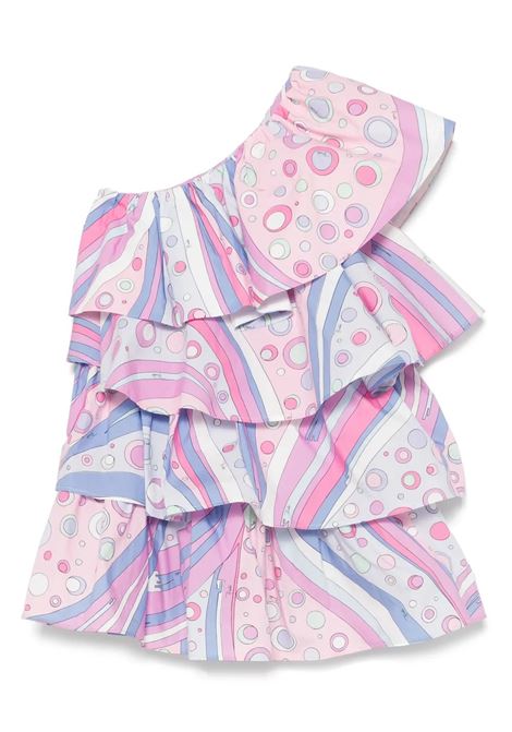 Abito Monospalla Con Balze e Stampa Fontane EMILIO PUCCI JUNIOR | PW1B82-P0494511MC